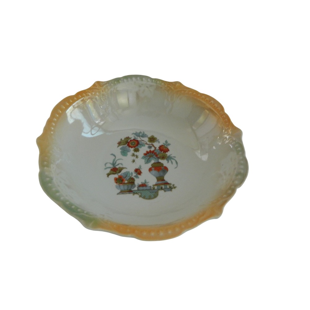 Zwickau Porcelain Factory Lustreware Bowl Floral Iridescent Scalloped Germany